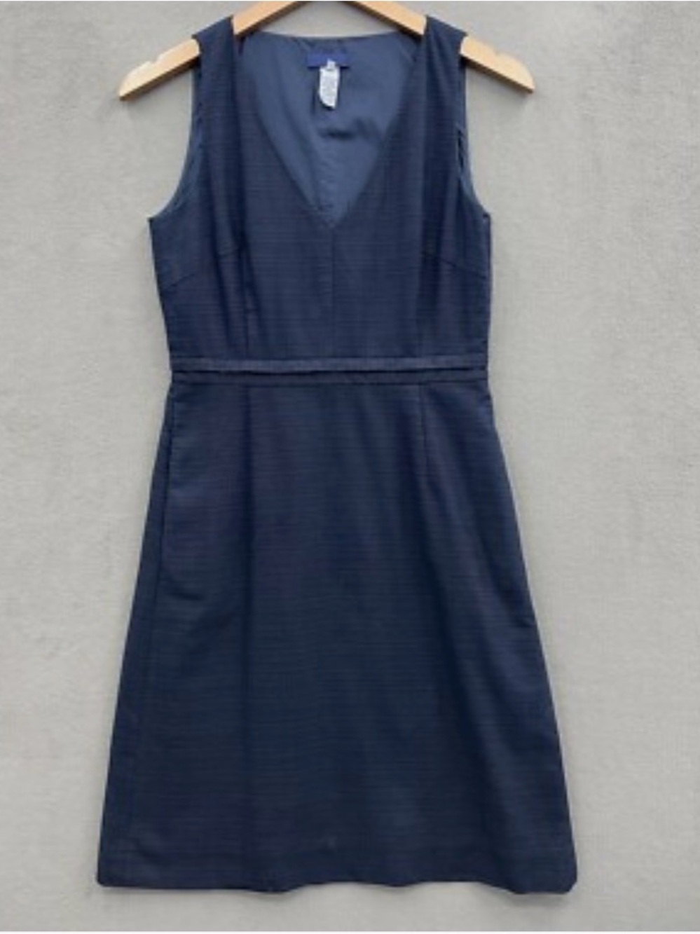 J Crew Cotton Hemp Blend Sheath Pocket Dress Navy Blue Career Side Zip Size 6